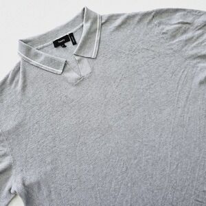 Theory Mens 2XL Polo‎ Shirt Linen Blend Gray Short Sleeve Summer Minimalist